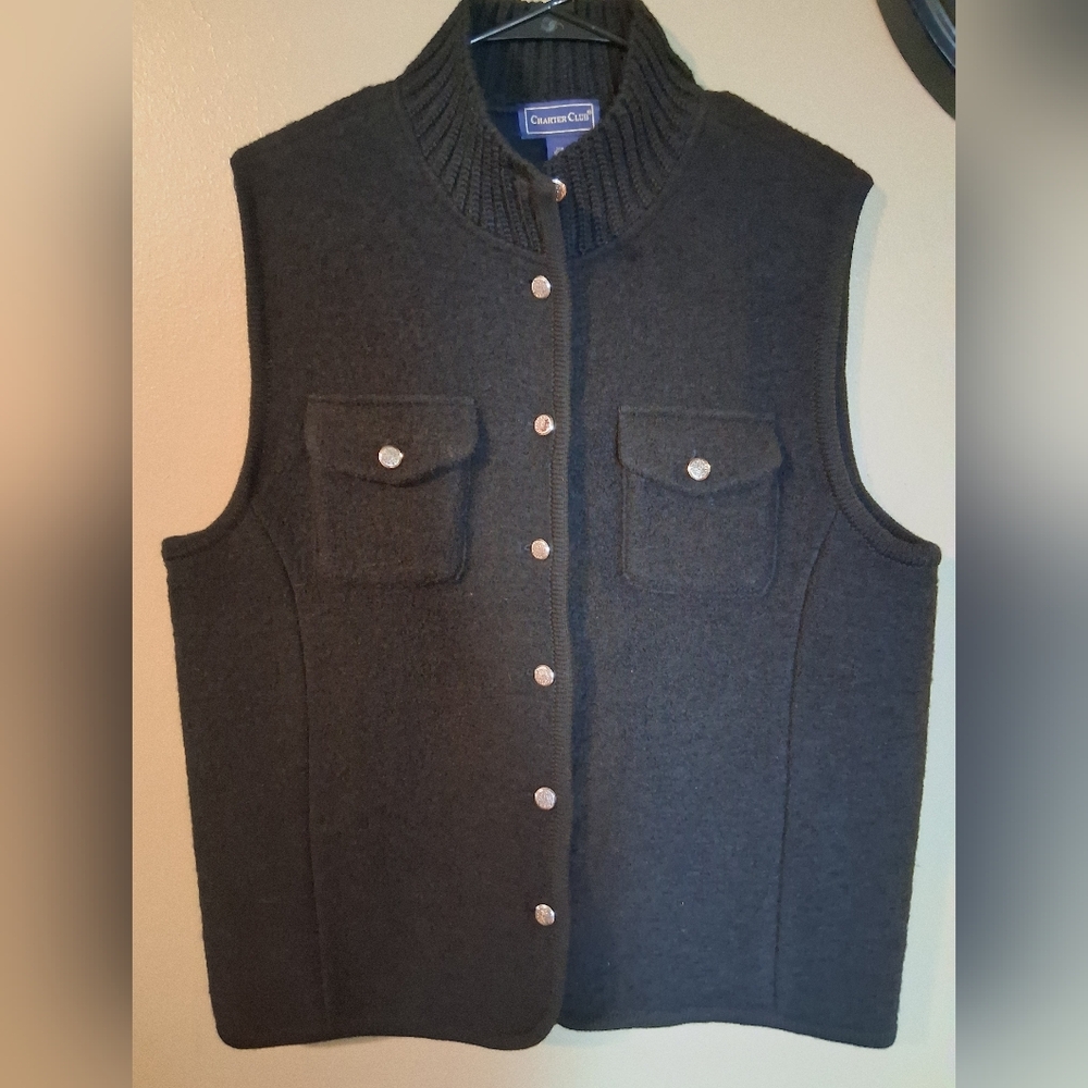 Charter Club Black Wool Vest-Women's Large